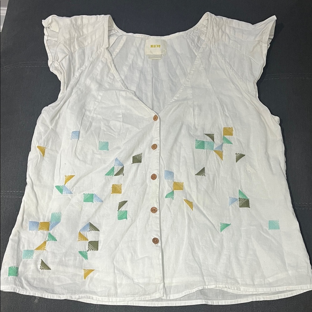 Maeve by Anthropologie Embroidered Ivory Blouse